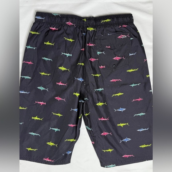 Hurley Boy's Black Swim Trunks Sz:XL Shark Theme Back Pocket - Picture 6 of 7